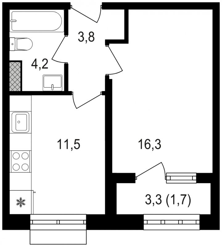 1-комнатная квартира без отделки, 37.5 м2, 13 этаж, сдача 3 квартал 2024 г., ЖК Михалковский, корпус 3 - объявление 1771486 - фото №1