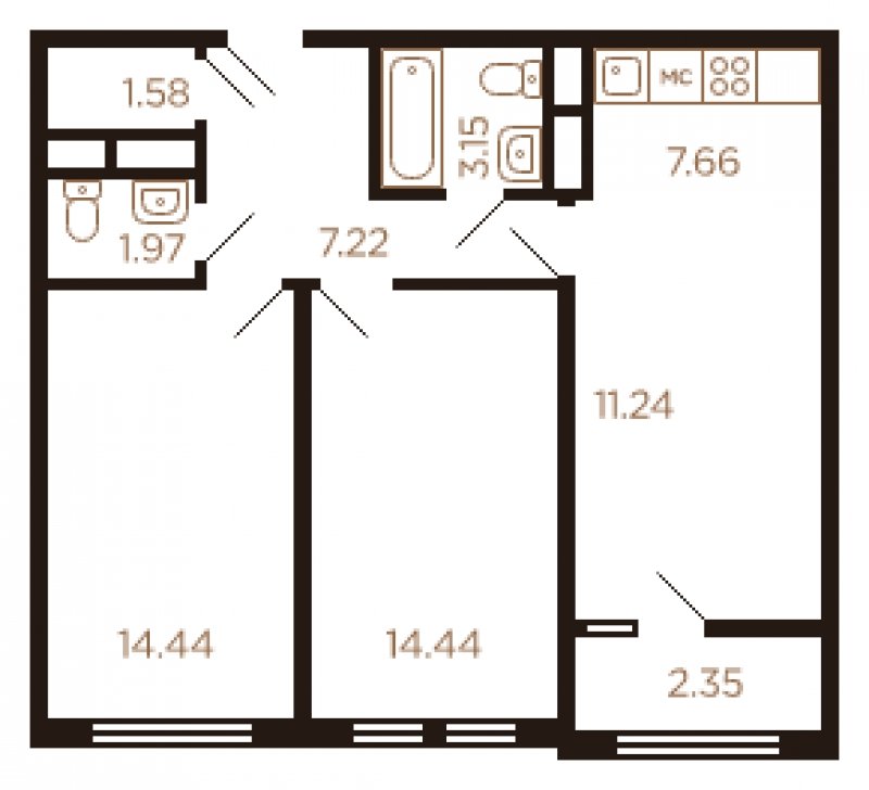 3-комнатная квартира с полной отделкой, 64 м2, 5 этаж, дом сдан, ЖК Миниполис Рафинад, корпус 10 - объявление 1464197 - фото №1