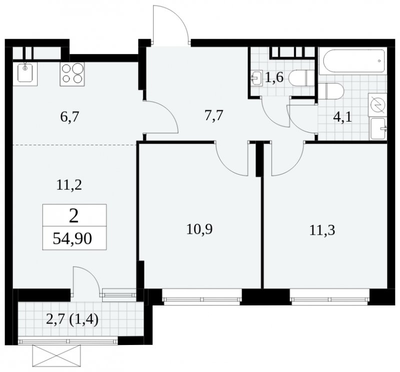 3-комнатная квартира (евро) с частичной отделкой, 54.9 м2, 16 этаж, сдача 1 квартал 2025 г., ЖК Прокшино, корпус 5.2.2 - объявление 1751264 - фото №1