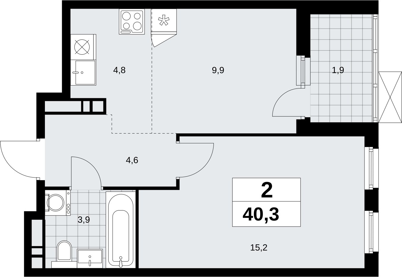 2-комнатная квартира (евро) без отделки, 40.3 м2, 8 этаж, сдача 4 квартал 2026 г., ЖК Скандинавия, корпус 2.18.1.2 - объявление 2350681 - фото №1