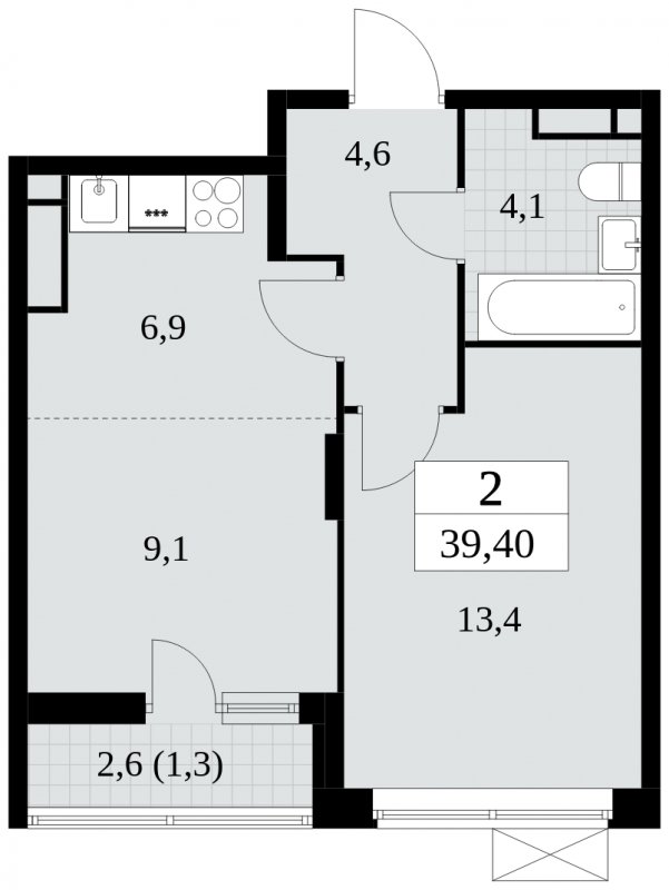 2-комнатная квартира (евро) с полной отделкой, 39.4 м2, 12 этаж, сдача 3 квартал 2024 г., ЖК Прокшино, корпус 6.5 - объявление 1663216 - фото №1