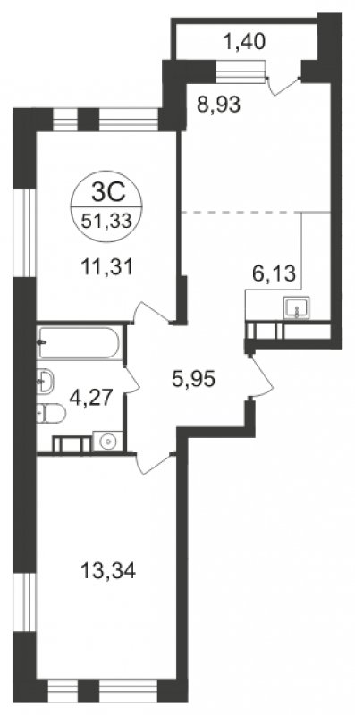 3-комнатная квартира с полной отделкой, 51.33 м2, 17 этаж, сдача 3 квартал 2023 г., ЖК Люберцы, корпус 66 - объявление 1597948 - фото №1