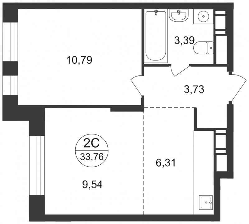 2-комнатная квартира с полной отделкой, 33.76 м2, 14 этаж, сдача 1 квартал 2023 г., ЖК Люберцы, корпус 63 - объявление 1566199 - фото №1