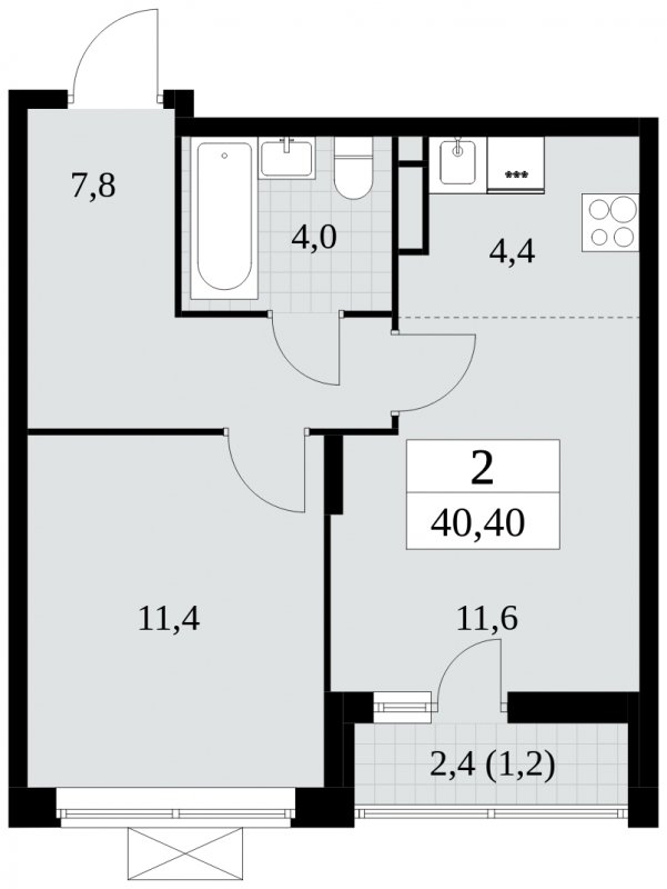 2-комнатная квартира (евро) без отделки, 40.4 м2, 5 этаж, сдача 2 квартал 2024 г., ЖК Прокшино, корпус 6.1 - объявление 1662507 - фото №1