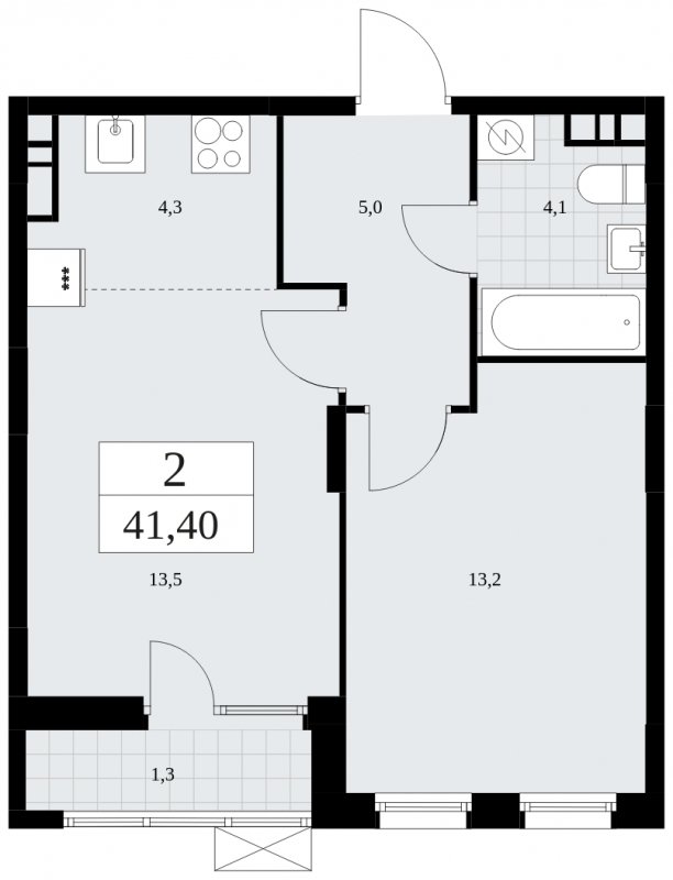 2-комнатная квартира (евро) с частичной отделкой, 41.4 м2, 6 этаж, сдача 3 квартал 2025 г., ЖК Дзен-кварталы, корпус 2.2 - объявление 1932359 - фото №1