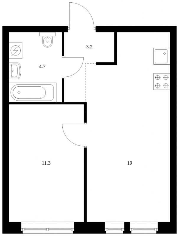 1-комнатная квартира с частичной отделкой, 38.2 м2, 13 этаж, сдача 4 квартал 2023 г., ЖК Кронштадтский 9, корпус 1.4 - объявление 1689256 - фото №1