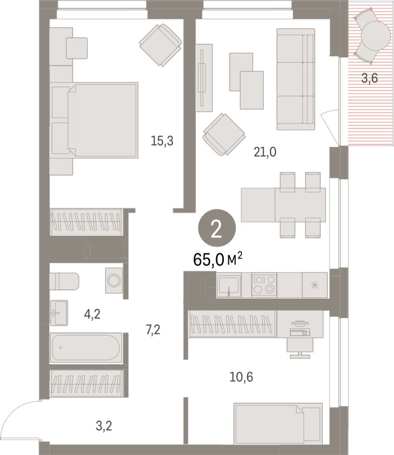 2-комнатная квартира с частичной отделкой, 65.01 м2, 11 этаж, сдача 1 квартал 2025 г., ЖК Первый квартал, корпус 5 - объявление 2334920 - фото №1