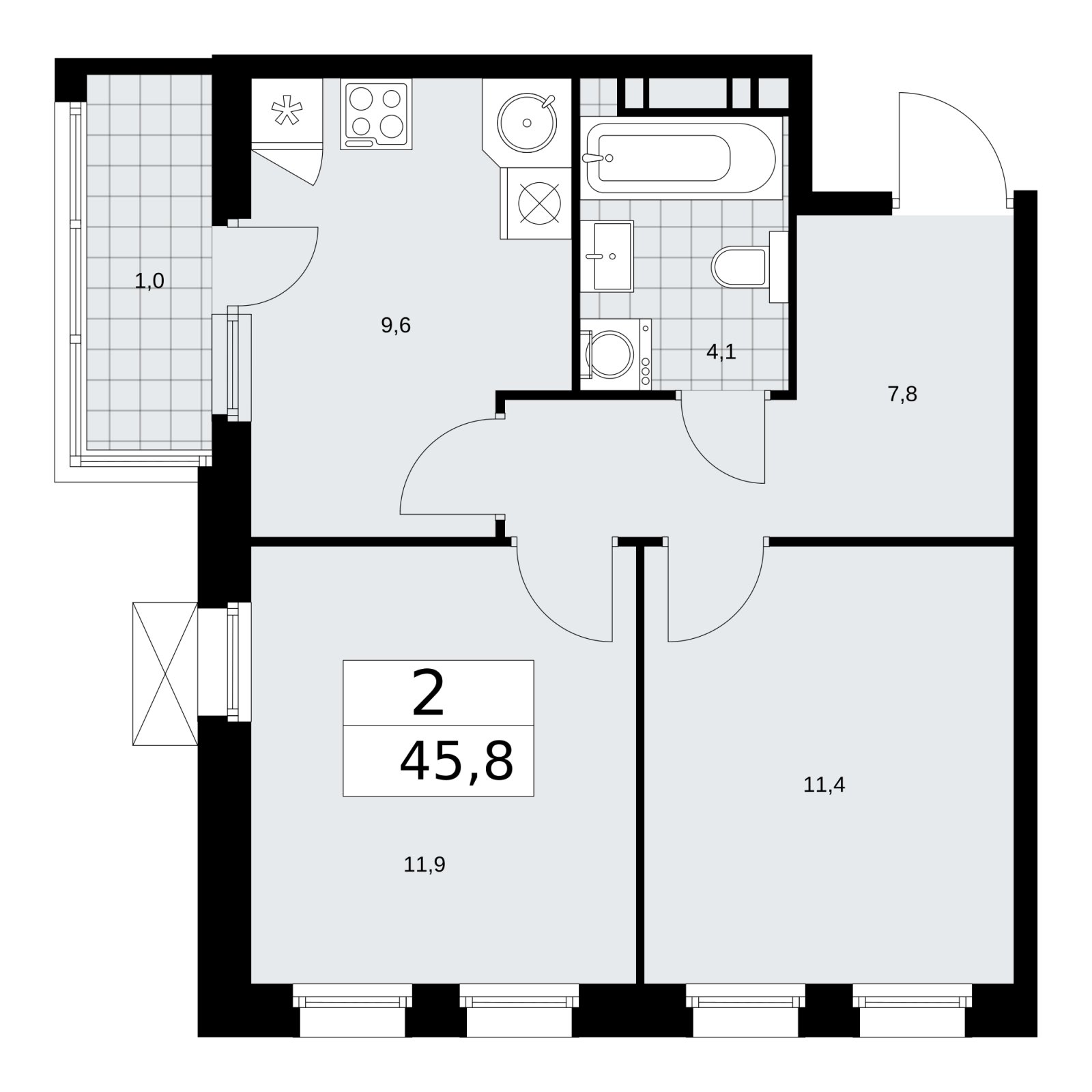 2-комнатная квартира с частичной отделкой, 45.8 м2, 6 этаж, сдача 2 квартал 2026 г., ЖК Скандинавия, корпус 25.1 - объявление 2283356 - фото №1