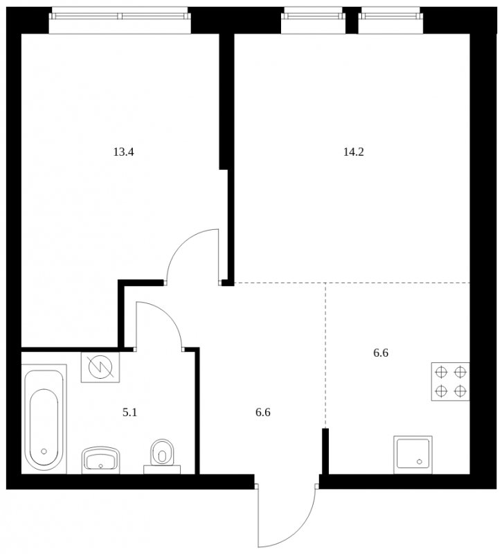2-комнатная квартира с частичной отделкой, 45.9 м2, 19 этаж, сдача 4 квартал 2023 г., ЖК Кронштадтский 9, корпус 1.4 - объявление 1610464 - фото №1