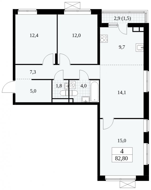 4-комнатная квартира (евро) без отделки, 82.8 м2, 5 этаж, сдача 1 квартал 2025 г., ЖК Прокшино, корпус 5.1.4 - объявление 1994402 - фото №1