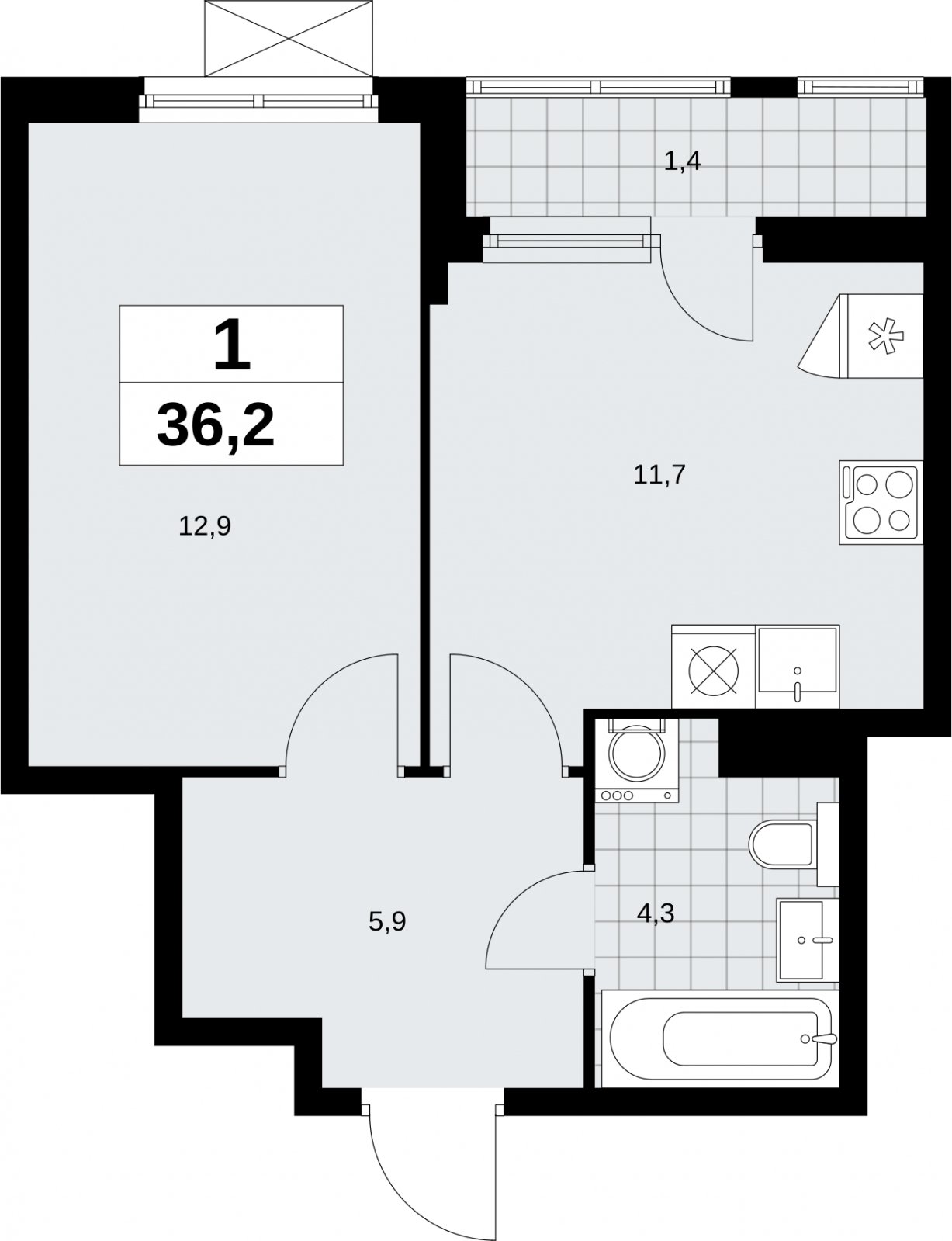 1-комнатная квартира без отделки, 36.2 м2, 3 этаж, сдача 2 квартал 2026 г., ЖК Дзен-кварталы, корпус 6.1.1 - объявление 2326989 - фото №1
