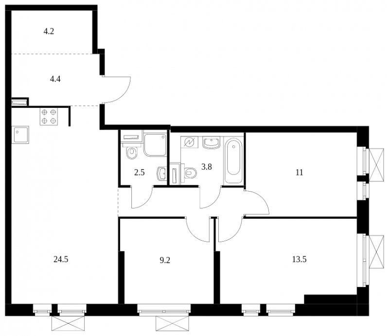 3-комнатная квартира с полной отделкой, 78.4 м2, 15 этаж, сдача 3 квартал 2023 г., ЖК Перовское 2, корпус 1.2 - объявление 1490576 - фото №1