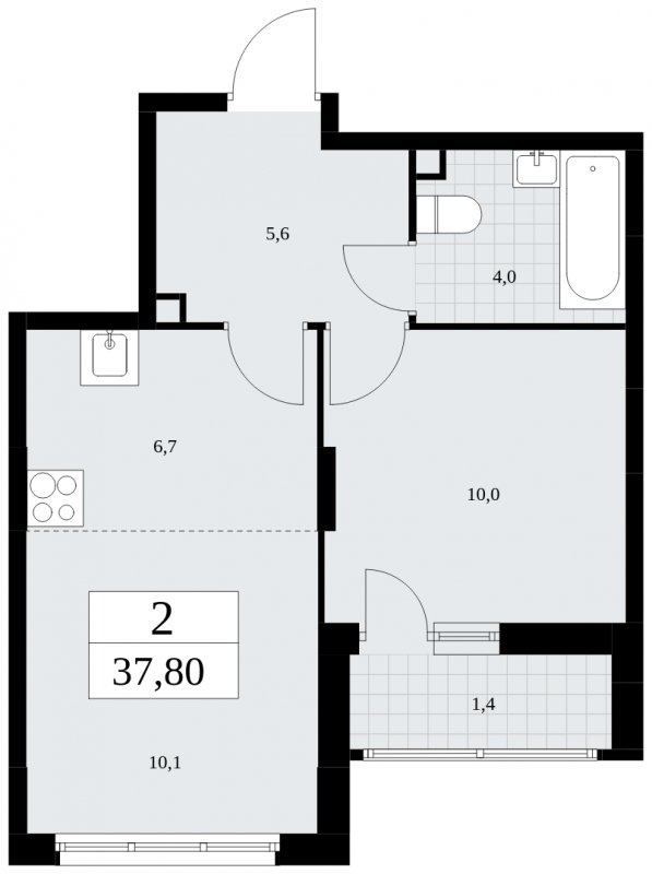 2-комнатная квартира (евро) с частичной отделкой, 37.8 м2, 2 этаж, сдача 4 квартал 2024 г., ЖК Скандинавия, корпус 36.1.1 - объявление 1801705 - фото №1