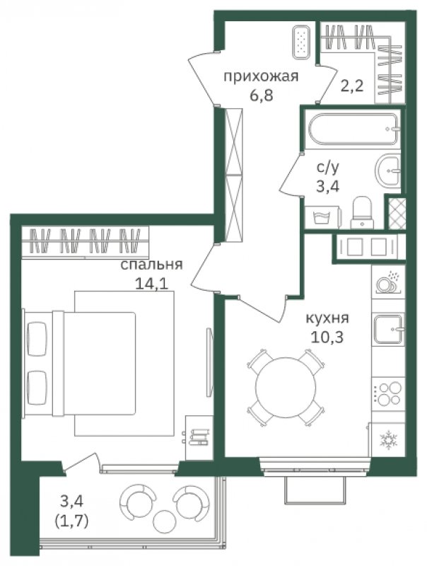 1-комнатная квартира с полной отделкой, 38.6 м2, 9 этаж, дом сдан, ЖК Зеленая Вертикаль, корпус 2 - объявление 1871813 - фото №1