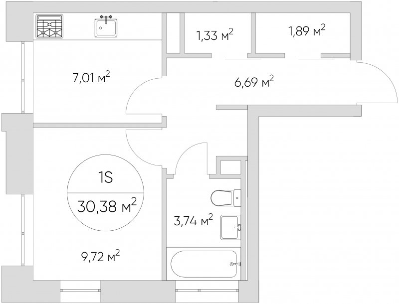1-комнатные апартаменты с частичной отделкой, 30.38 м2, 13 этаж, сдача 1 квартал 2024 г., ЖК N'ICE LOFT, корпус 4 - объявление 1703223 - фото №1