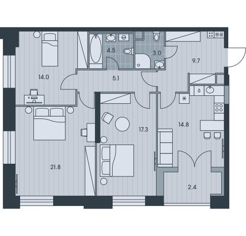 3-комнатная квартира без отделки, 92.6 м2, 7 этаж, сдача 3 квартал 2025 г., ЖК EVER, корпус 4 - объявление 2331736 - фото №1