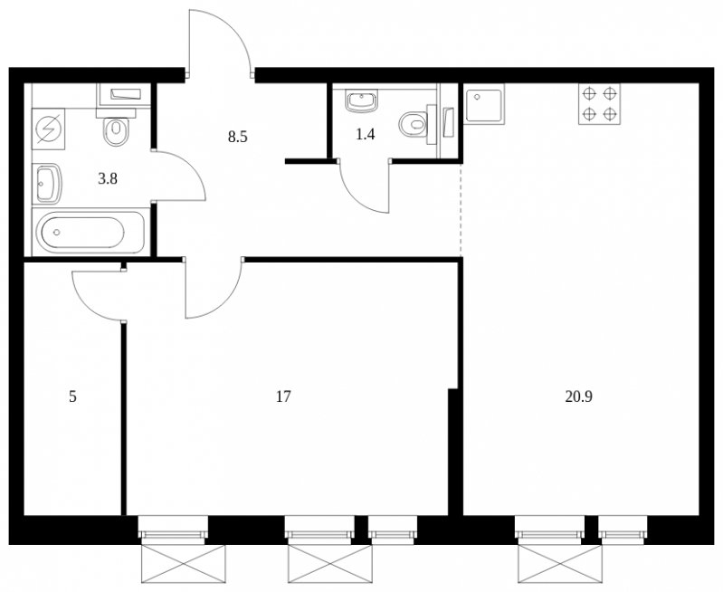 1-комнатная квартира с полной отделкой, 56.6 м2, 2 этаж, сдача 4 квартал 2023 г., ЖК Второй Нагатинский, корпус 4 - объявление 1558434 - фото №1