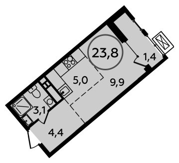 Студия с полной отделкой, 23.8 м2, 14 этаж, сдача 1 квартал 2023 г., ЖК Прокшино, корпус 2.4 - объявление 1754633 - фото №1