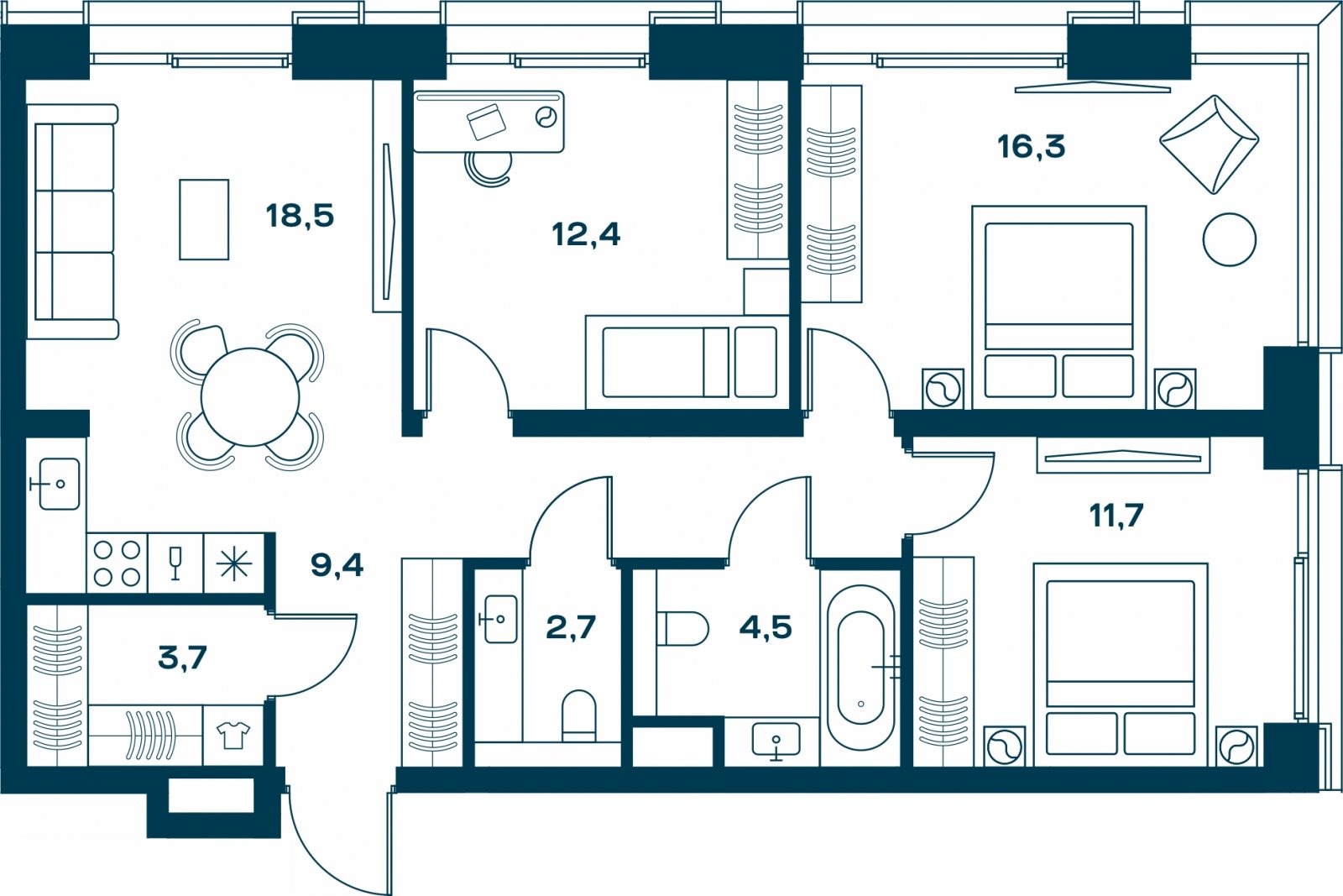3-комнатная квартира с частичной отделкой, 79.2 м2, 17 этаж, сдача 4 квартал 2026 г., ЖК SOUL, корпус 3 - объявление 2329881 - фото №1