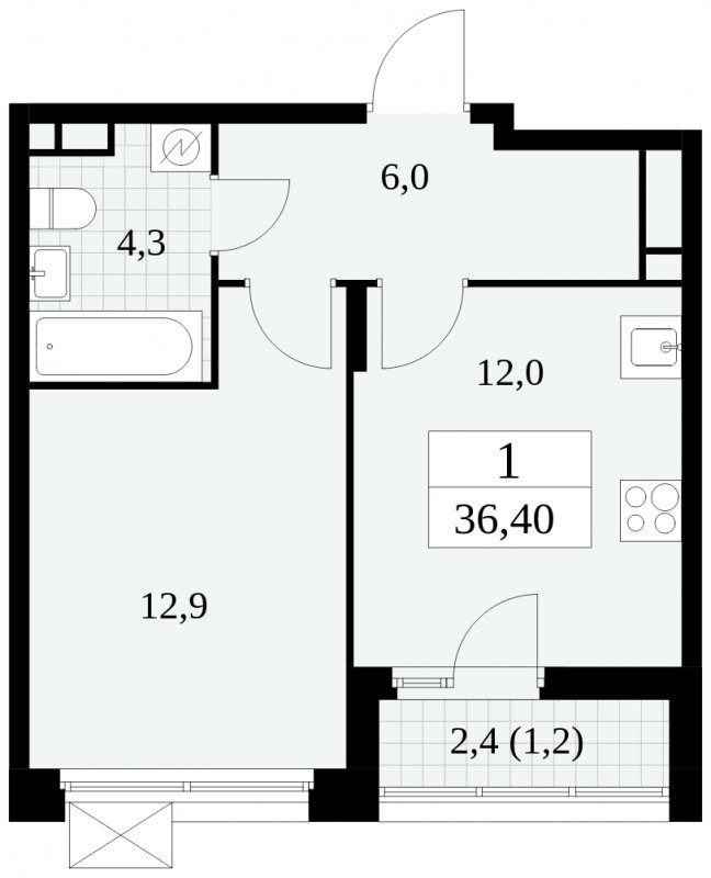 1-комнатная квартира без отделки, 36.4 м2, 5 этаж, сдача 4 квартал 2024 г., ЖК Скандинавия, корпус 2.27.3 - объявление 1840638 - фото №1