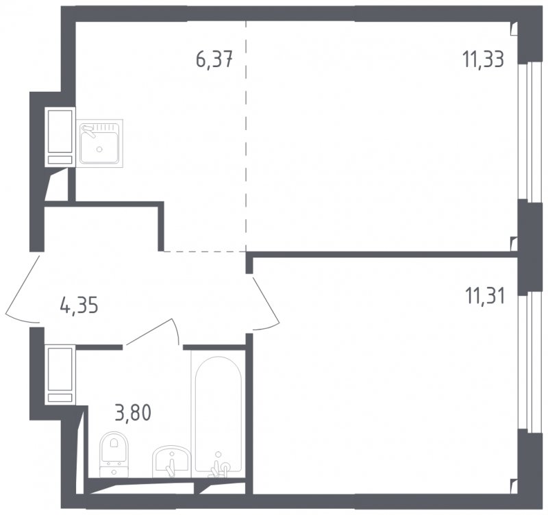 2-комнатная квартира с полной отделкой, 37.16 м2, 13 этаж, сдача 3 квартал 2024 г., ЖК Томилино Парк, корпус 5.2 - объявление 1823143 - фото №1