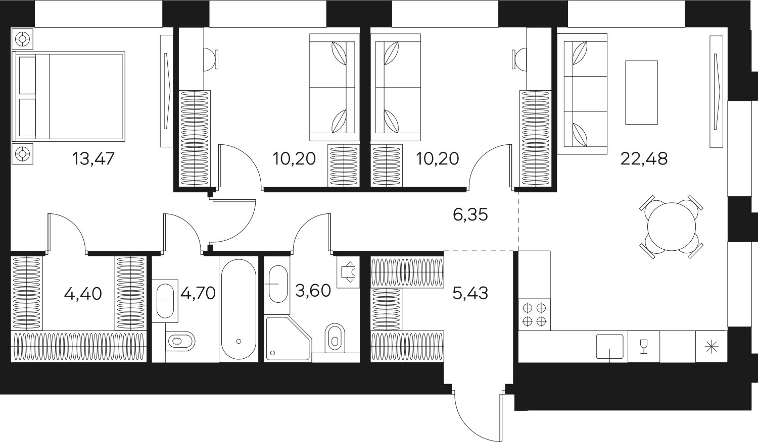 4-комнатная квартира без отделки, 80.83 м2, 17 этаж, сдача 4 квартал 2024 г., ЖК FØRST, корпус 1 - объявление 2350335 - фото №1
