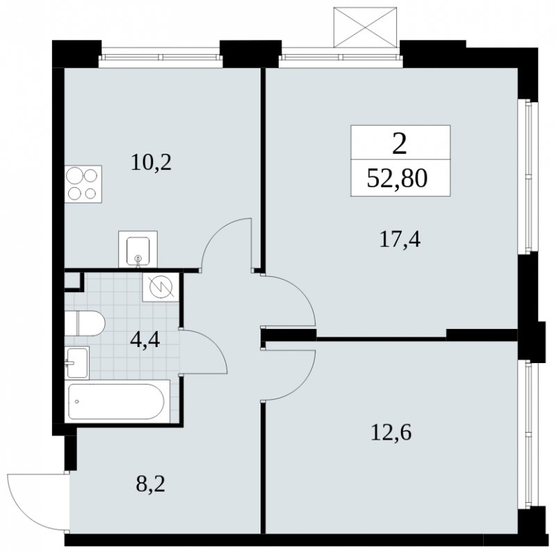 2-комнатная квартира с полной отделкой, 52.8 м2, 2 этаж, сдача 2 квартал 2025 г., ЖК Скандинавия, корпус 2.27.1 - объявление 1840174 - фото №1