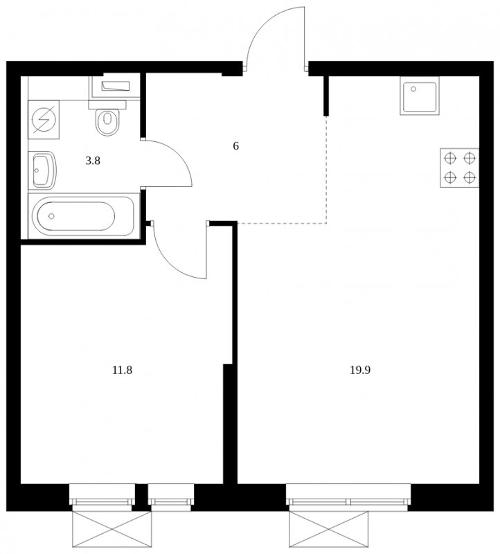 1-комнатная квартира с полной отделкой, 41.5 м2, 23 этаж, сдача 4 квартал 2023 г., ЖК Второй Нагатинский, корпус 4 - объявление 1797200 - фото №1