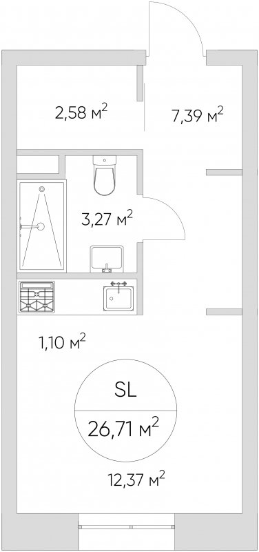 Студия с частичной отделкой, 26.71 м2, 2 этаж, сдача 1 квартал 2024 г., ЖК N'ICE LOFT, корпус 2 - объявление 1615323 - фото №1