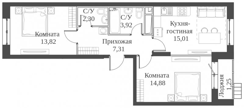 3-комнатная квартира (евро) с частичной отделкой, 58.49 м2, 6 этаж, сдача 2 квартал 2023 г., ЖК Аквилон Митино, корпус 4 - объявление 1651803 - фото №1