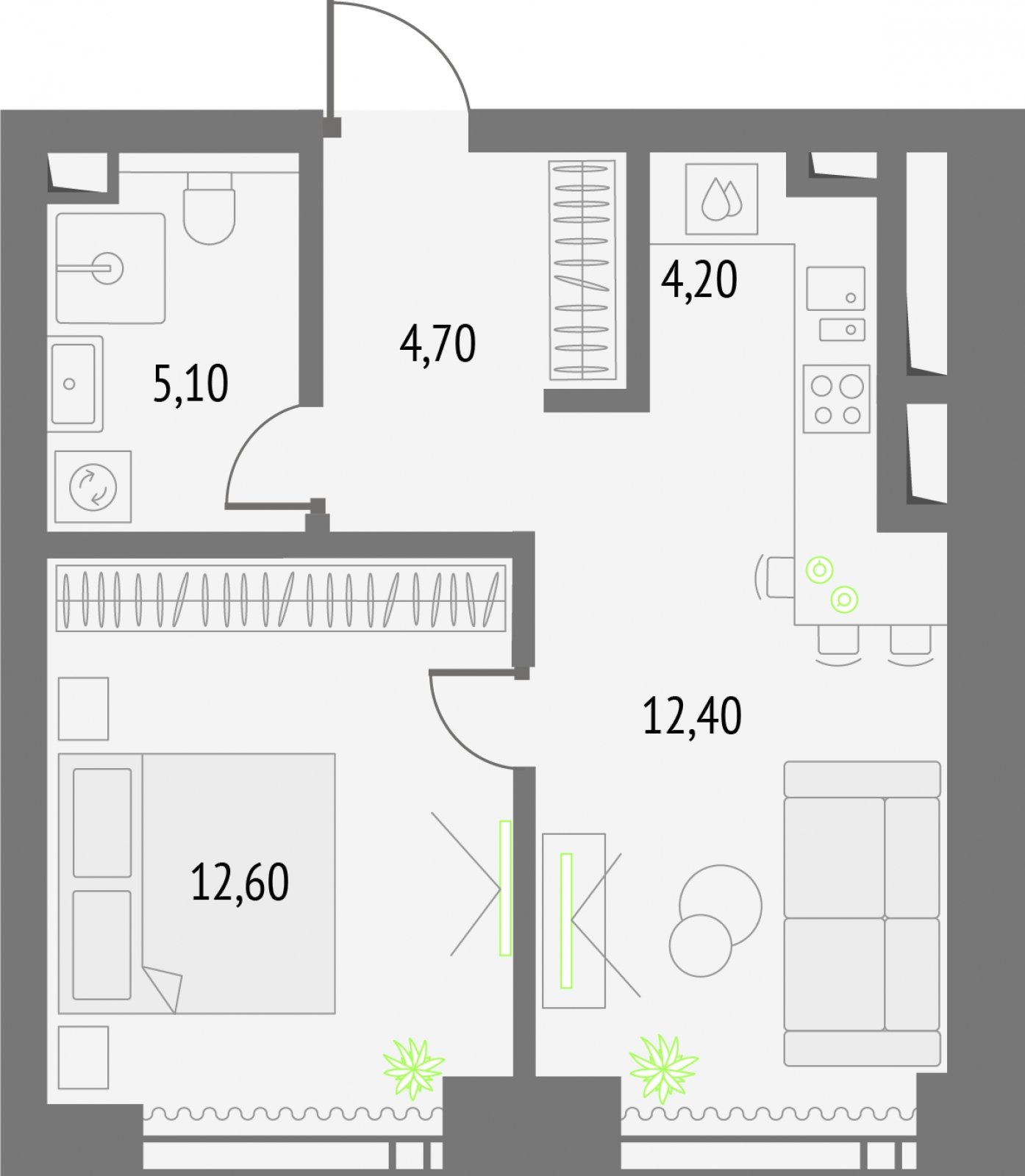 1-комнатная квартира без отделки, 39 м2, 21 этаж, сдача 2 квартал 2026 г., ЖК Upside Towers, корпус 1 - объявление 2275575 - фото №1