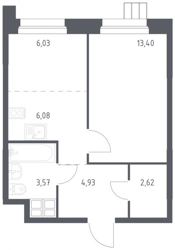 2-комнатные апартаменты с полной отделкой, 36.63 м2, 3 этаж, сдача 1 квартал 2023 г., ЖК Тропарево Парк, корпус 1.2 - объявление 1643853 - фото №1