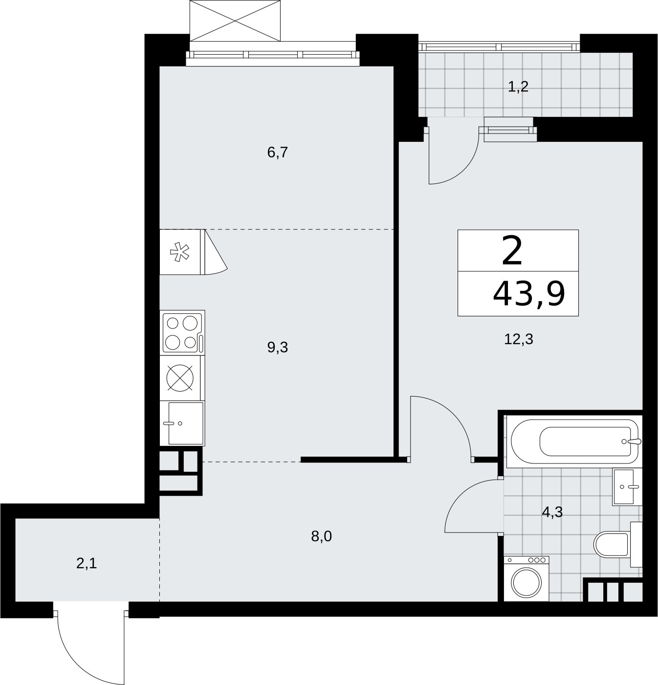 2-комнатная квартира (евро) с частичной отделкой, 43.9 м2, 4 этаж, сдача 2 квартал 2026 г., ЖК Бунинские кварталы, корпус 5.1 - объявление 2297006 - фото №1