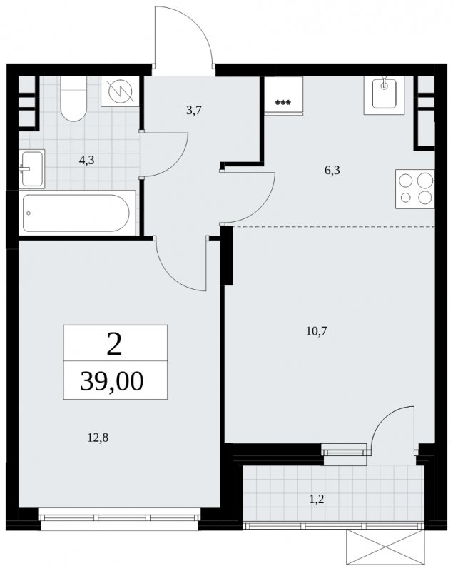 2-комнатная квартира (евро) без отделки, 39 м2, 9 этаж, сдача 4 квартал 2024 г., ЖК Скандинавия, корпус 35.2.2 - объявление 1841023 - фото №1