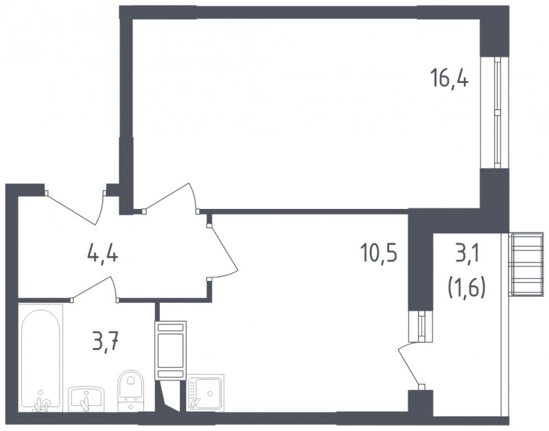 1-комнатная квартира с полной отделкой, 35.8 м2, 6 этаж, дом сдан, ЖК Алхимово, корпус 5 - объявление 1834959 - фото №1