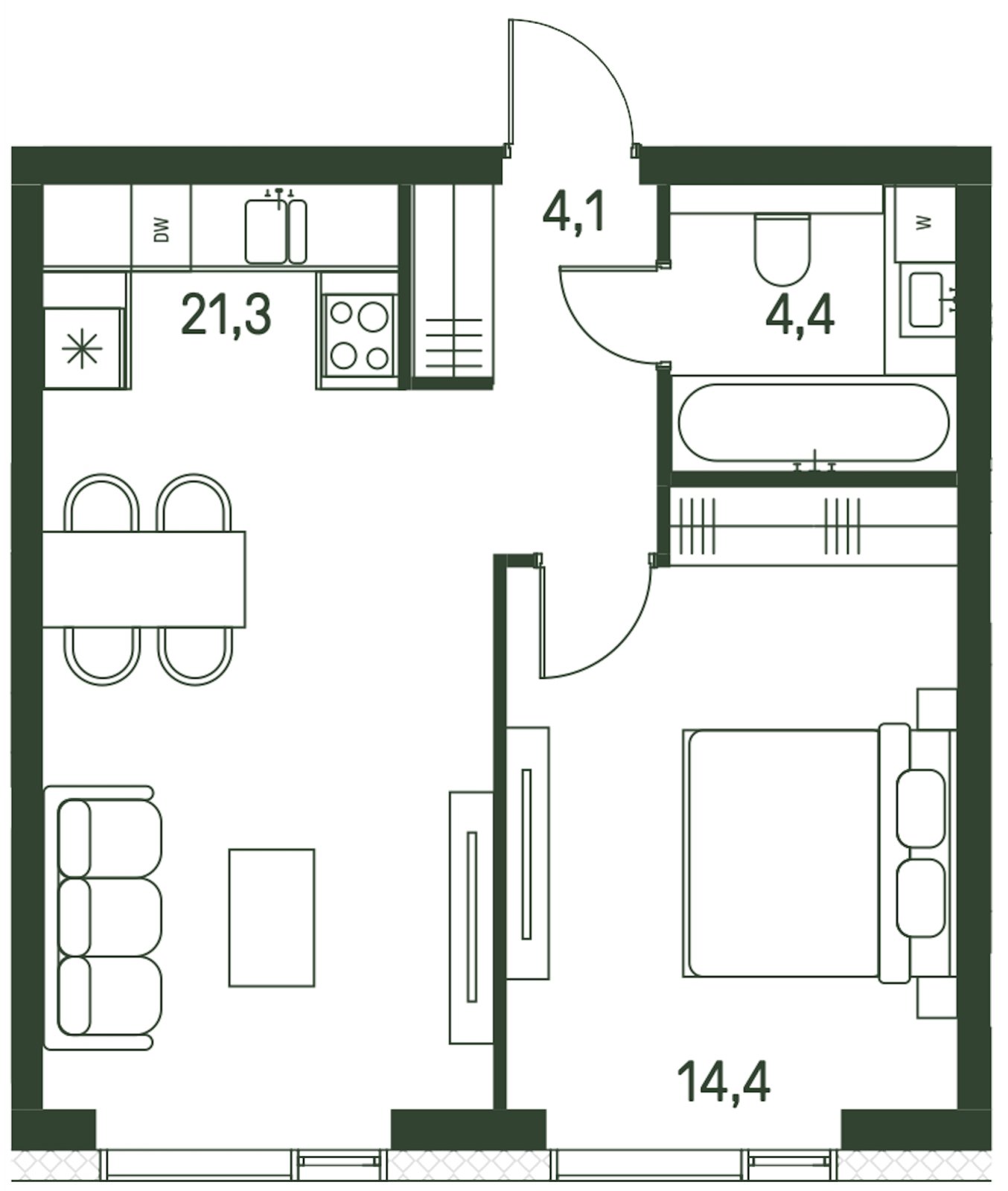 1-комнатная квартира с частичной отделкой, 44.2 м2, 3 этаж, сдача 1 квартал 2027 г., ЖК Moments, корпус 2.1 - объявление 2286903 - фото №1