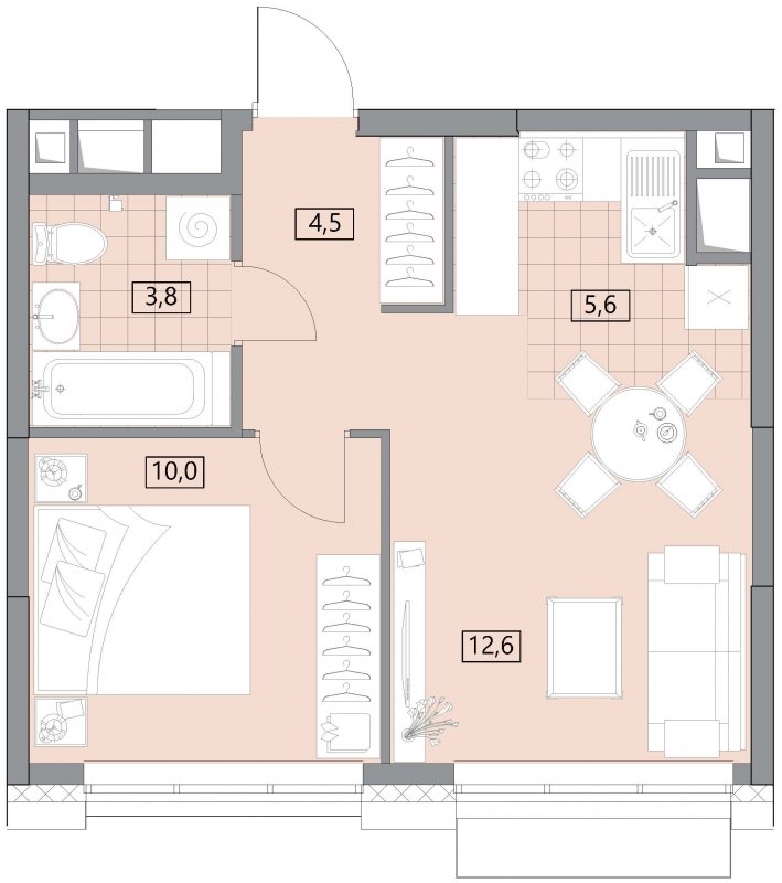2-комнатная квартира (евро) с полной отделкой, 36.51 м2, 8 этаж, сдача 2 квартал 2022 г., ЖК Вестердам, корпус 3 - объявление 1501189 - фото №1
