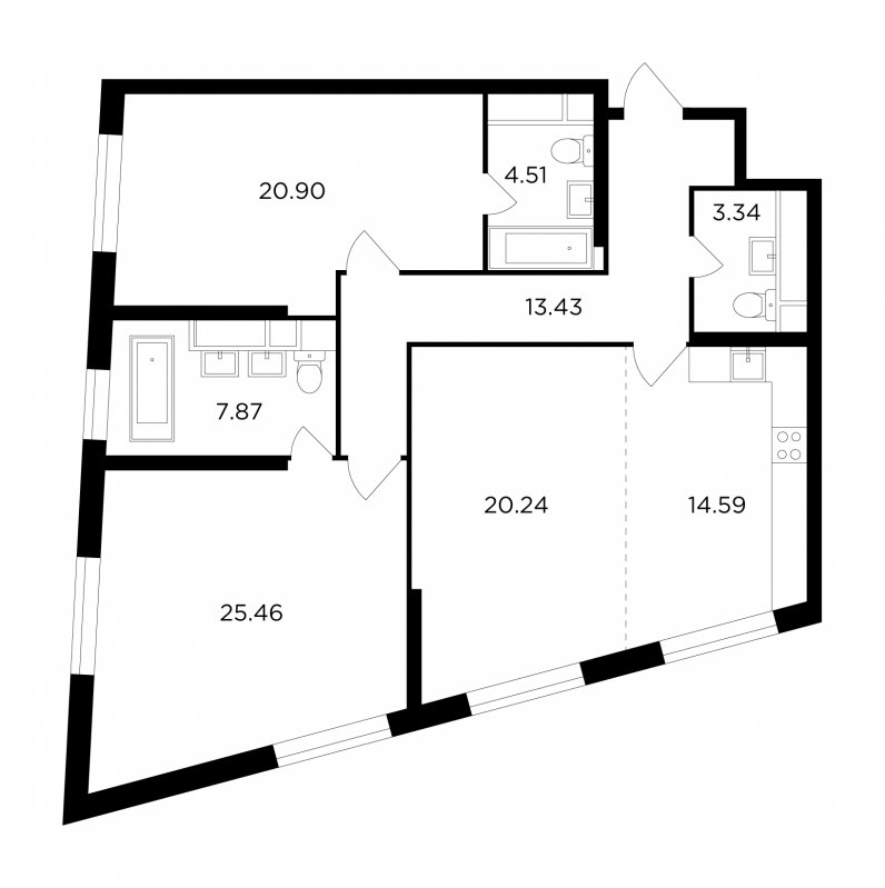 3-комнатная квартира без отделки, 110.34 м2, 15 этаж, сдача 2 квартал 2022 г., ЖК КутузовGRAD 2, корпус 4 - объявление 1685962 - фото №1