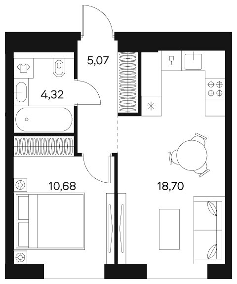 1-комнатная квартира без отделки, 38.77 м2, 3 этаж, сдача 4 квартал 2024 г., ЖК FØRST, корпус 2 - объявление 1942999 - фото №1