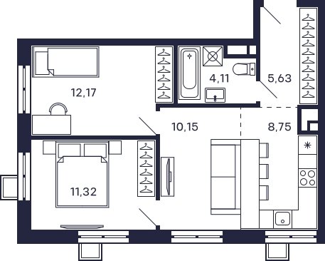 2-комнатная квартира с частичной отделкой, 50.14 м2, 22 этаж, сдача 2 квартал 2025 г., ЖК Квартал Тетрис, корпус "Квартал Тетрис 2.2" - объявление 2335396 - фото №1