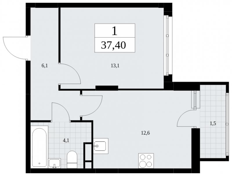 1-комнатная квартира без отделки, 37.4 м2, 3 этаж, сдача 4 квартал 2024 г., ЖК Скандинавия, корпус 36.1.2 - объявление 1801842 - фото №1