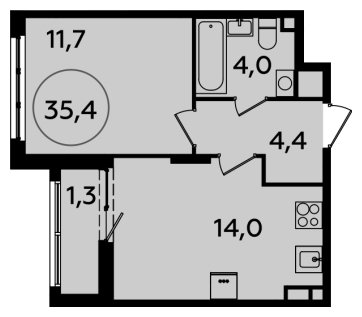 1-комнатная квартира с полной отделкой, 35.4 м2, 4 этаж, сдача 2 квартал 2024 г., ЖК Испанские кварталы, корпус 8.2 - объявление 1633685 - фото №1