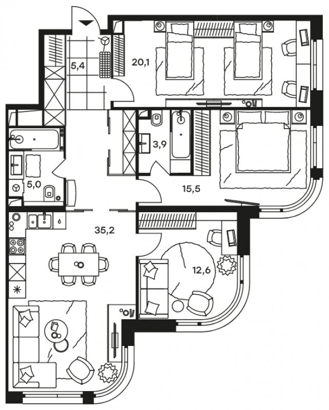 4-комнатные апартаменты с частичной отделкой, 97.7 м2, 15 этаж, сдача 1 квартал 2022 г., ЖК Level Стрешнево, корпус Запад - объявление 1602598 - фото №1