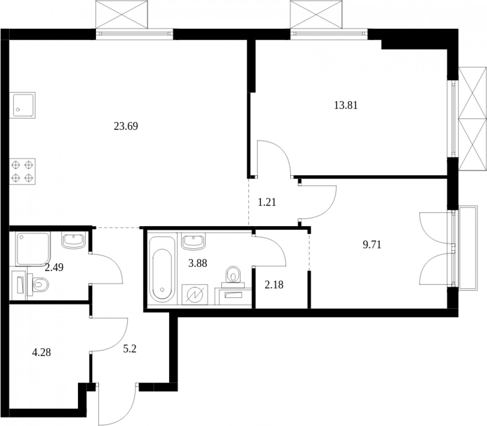 2-комнатная квартира с полной отделкой, 66.45 м2, 5 этаж, сдача 2 квартал 2025 г., ЖК Середневский лес, корпус 4.1 - объявление 2040030 - фото №1