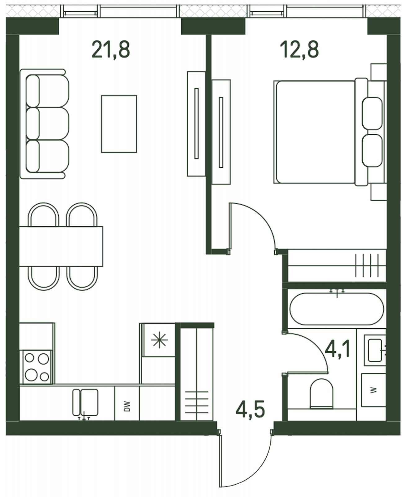 1-комнатная квартира с частичной отделкой, 43.2 м2, 6 этаж, сдача 1 квартал 2027 г., ЖК Moments, корпус 2.1 - объявление 2267474 - фото №1