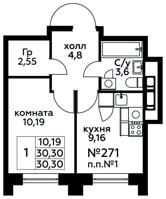 1-комнатная квартира без отделки, 30.3 м2, 3 этаж, сдача 3 квартал 2024 г., ЖК МелисСад, корпус 1 - объявление 1892866 - фото №1