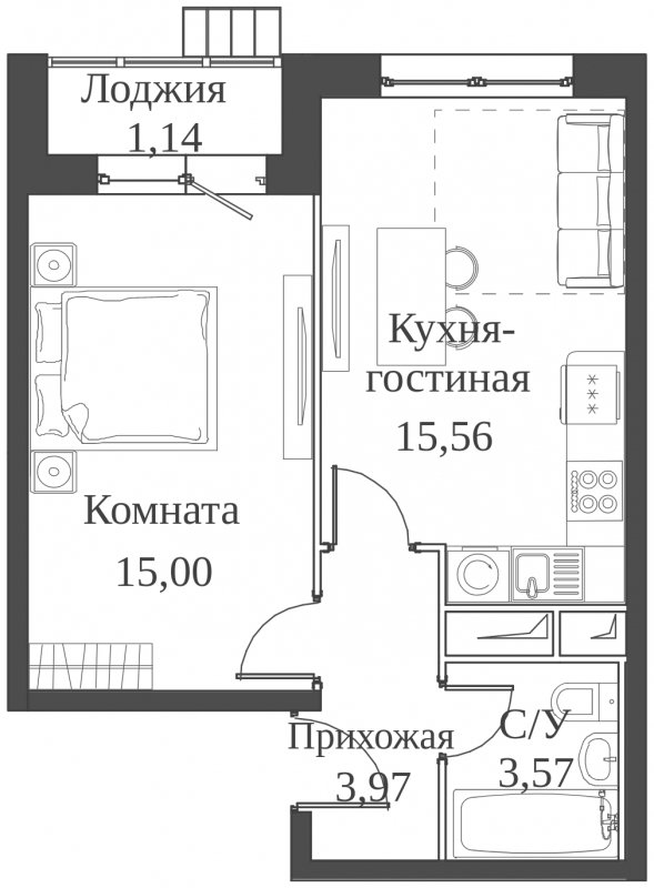 2-комнатная квартира (евро) с частичной отделкой, 39.24 м2, 11 этаж, сдача 2 квартал 2023 г., ЖК Аквилон Митино, корпус 4 - объявление 1651722 - фото №1