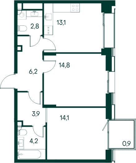 2-комнатная квартира 60.1 м2, 9 этаж, сдача 2 квартал 2025 г., ЖК Клубный город на реке Primavera, корпус 4 квартала "Vivaldi" - объявление 2099802 - фото №1