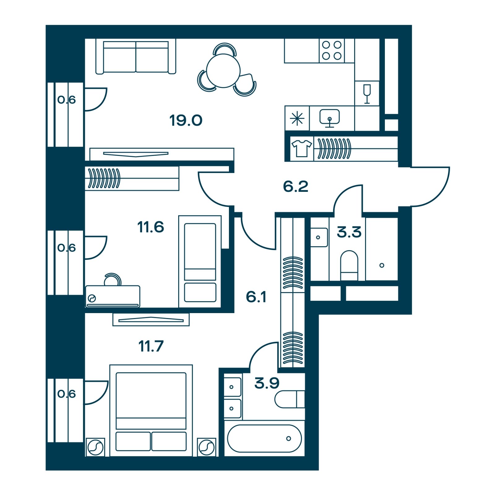 2-комнатная квартира с частичной отделкой, 62.4 м2, 15 этаж, сдача 3 квартал 2025 г., ЖК SOUL, корпус 1 - объявление 2265980 - фото №1