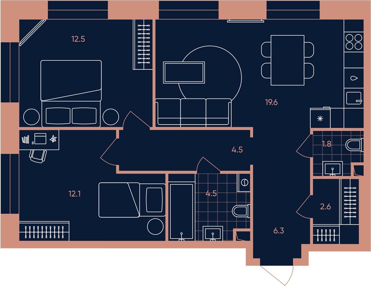 3-комнатная квартира (евро) с частичной отделкой, 63.9 м2, 15 этаж, сдача 3 квартал 2026 г., ЖК ERA, корпус 2 - объявление 2283112 - фото №1